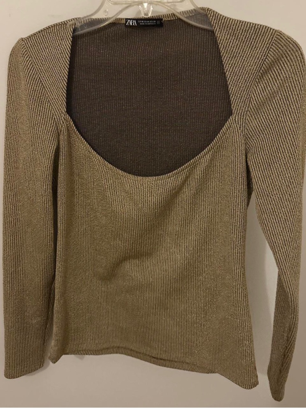 Zara Scoop Neck Ribbed Long Sleeve Sweater - Taupe